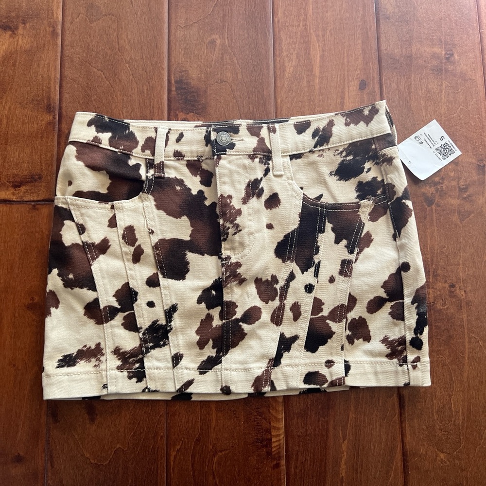 Forever 21 Brown and Cream Cow Print Mini Skirt